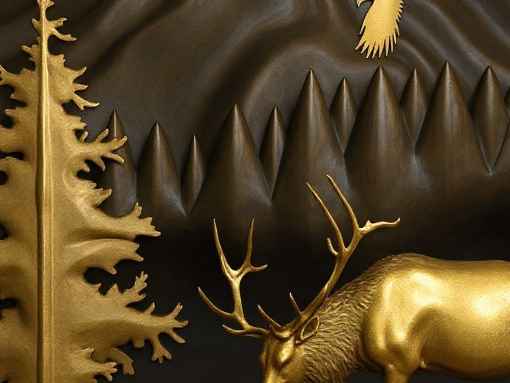The Bronze Mountain relief, a landscape carved in bronze.